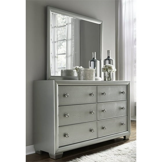 Samuel Lawrence Celestial 6 Drawer Double Dresser With Mirror In Silver