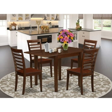 East West Furniture Norden 5-piece Wood Dining Set with Ladder Back in Mahogany