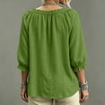 thumbnail image 4 of HaCpiu Women's Solid V-Neck Ruffle Blouse, Casual Loose 3/4 Sleeve Tie-Front Tunic Top, Lightweight Flowy Shirt with Elastic Ruffled Cuffs, Green S, 4 of 5