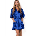 thumbnail image 2 of Turquaz Linen Navy Blue Satin Kimono Short Robe, 2 of 5