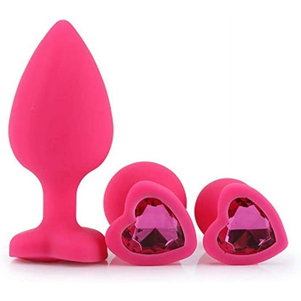 Anal Sex Trainer 3 tapones anales de silicona con joyas, kit de juguetes sexuales anales para principiantes, hombres, mujeres, parejas, tapón anal de silicona rosa, paquete de 3 tapones anales para pr