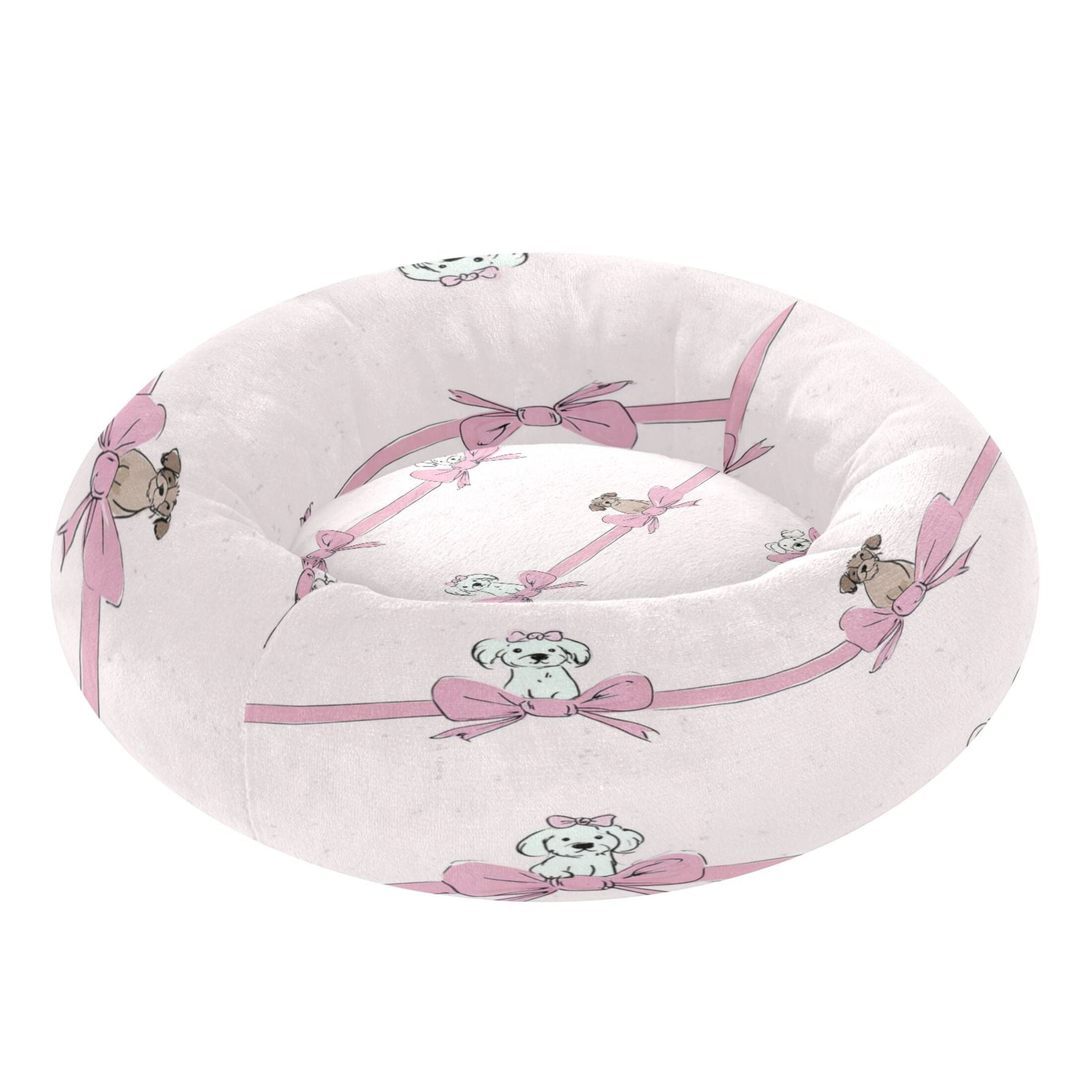 Iauyy Pet Couch Donut Cat Bed for Indoor Cats/Small Dogs Washable & Machine with Non-slip Bottom Calming Cat Furniture, Cute Little Dog (M)