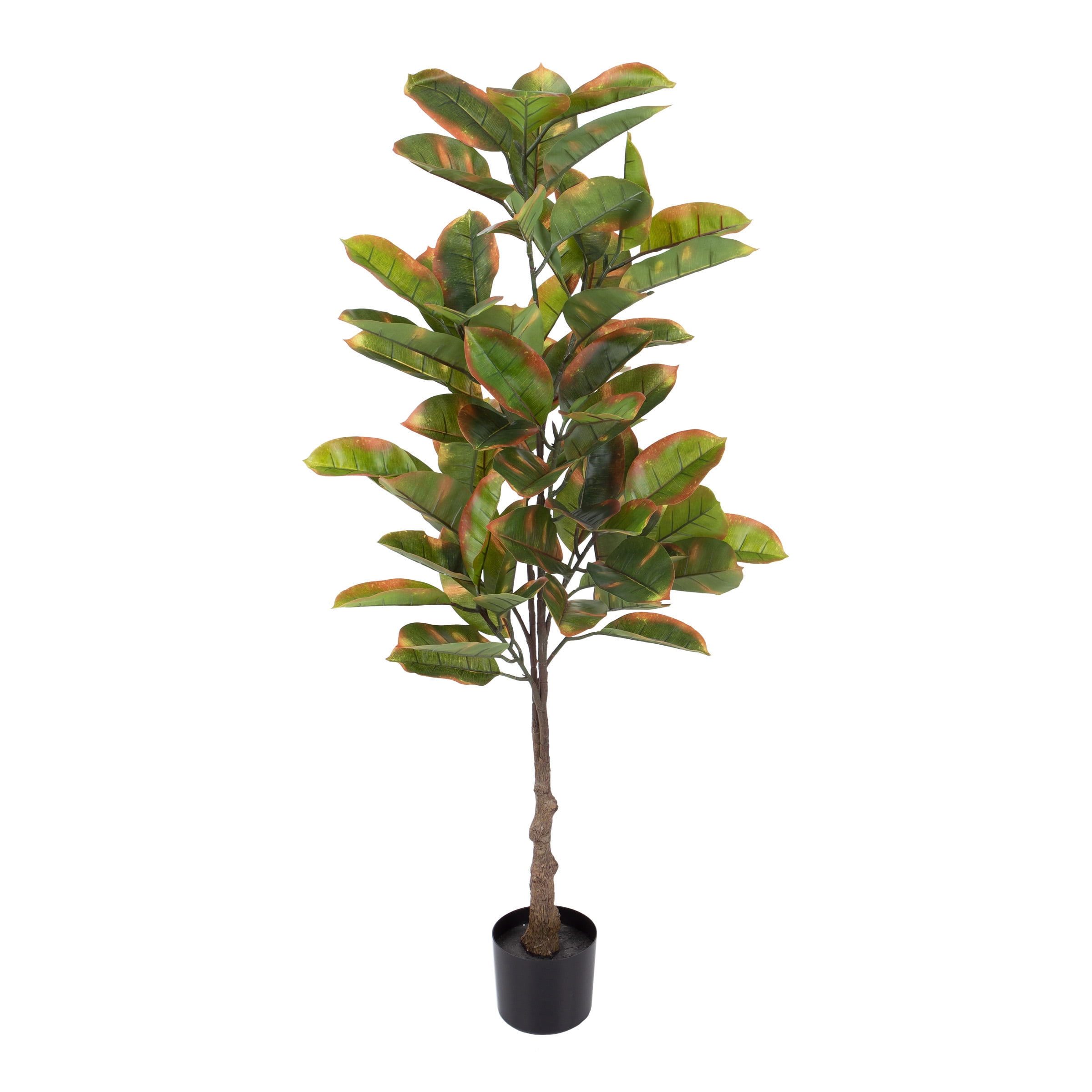 Pure Garden 51Inch Artificial Rubber Plant Faux Tree, Variegated