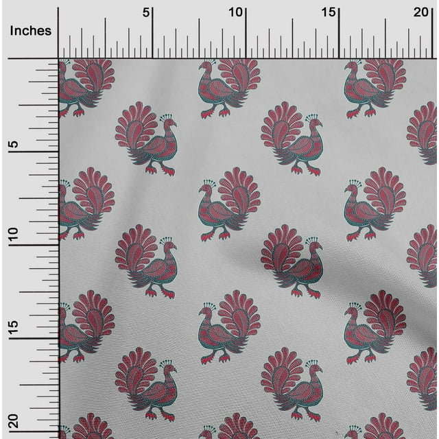 oneOone Cotton Poplin Fabric Peacock Block Decor Fabric Printed BTY 56 Inch Wide