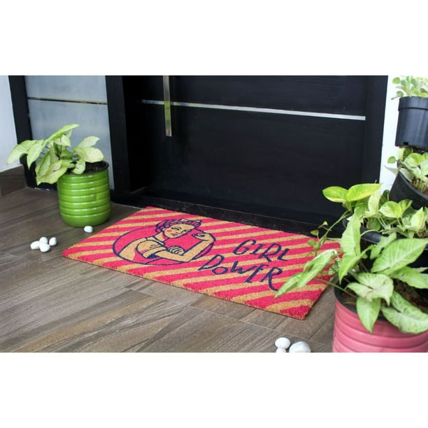 RugSmith Red Machine Tufted Girl PowerCoir Doormat, 18" x 30",Black