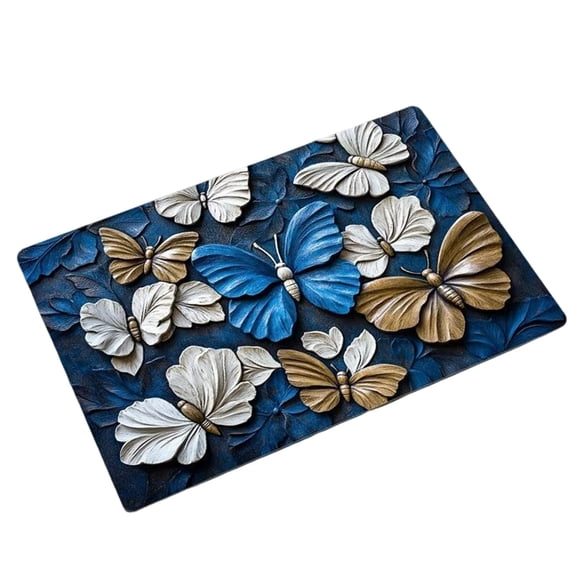 Fasiaou Butterfly Rug Mat Blue Butterfly Shaped Flocking Bathroom Mat Non Slip Cute Bath Rug for Room Decoration Kitchen Living Room,C