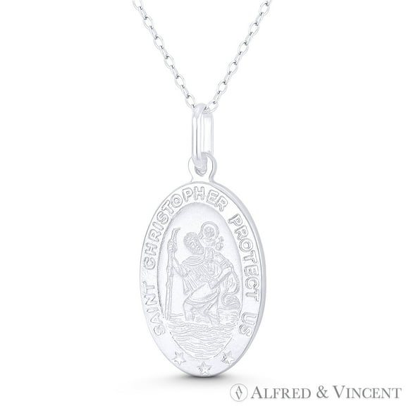St. Christopher, Patron Saint of Travelers 31x15mm (1.2inx0.6in) Medallion Pendant in .925 Sterling Silver