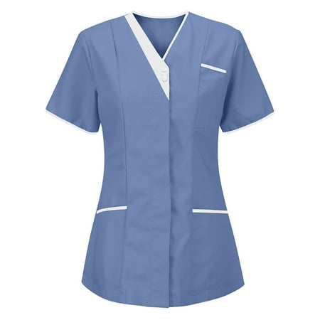 

Frostluinai Savings Clearance plus size tops for women Scrubs Top for Women Women s Working Uniform w/ Three Pockets Nursing Uniform Short Sleeve Botton Down Polo T-Shirt Solid Color Tops