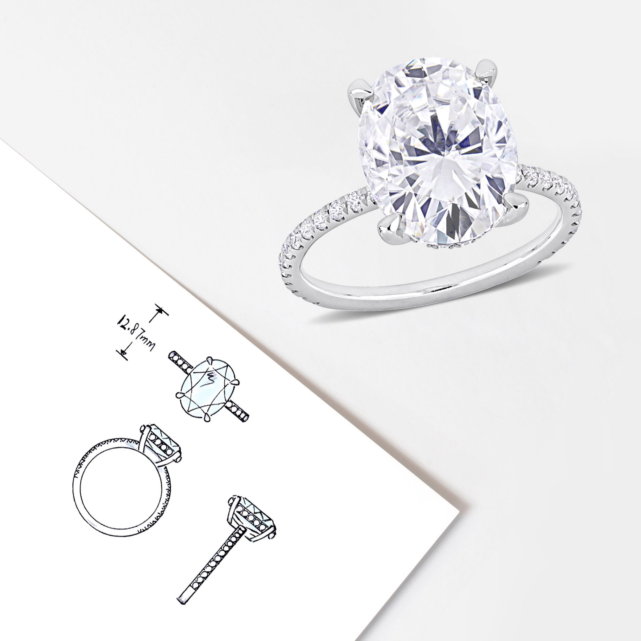 Everly Women's Created Moissanite 10K White Gold Engagement Ring