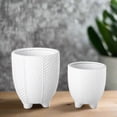 thumbnail image 4 of Kavrine Ceramic Round Pot with Embossed Chevron Stripe Design and Stand (Set of 2), 4 of 7