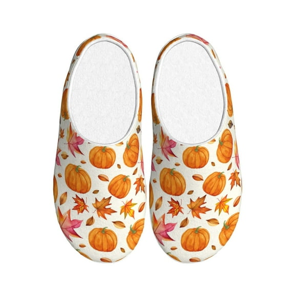 Qokaie Orange Autumn Leaves Pattern Women's Memory Foam Cotton House Slippers for Winter - Comfortable,Washable Indoor Bedroom Shoes with Non-Slip TPR Outsoles-35/36
