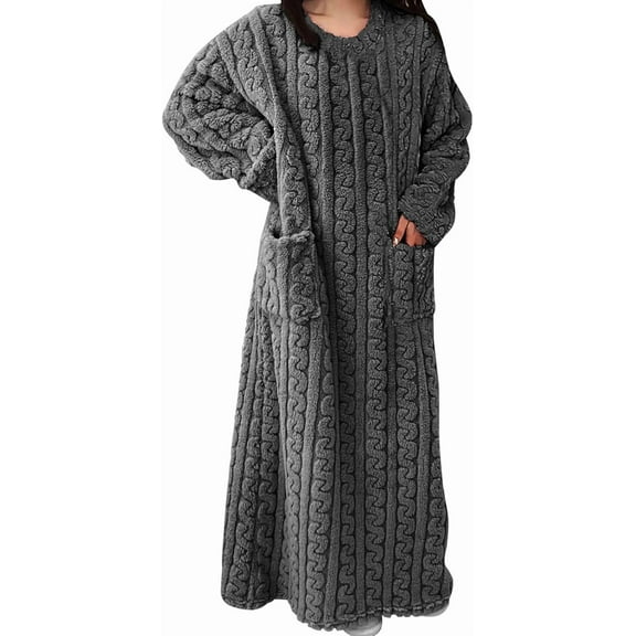 Women's Flannel Nightgown – Cozy Fleece Pullover Sleepdress | Plush Warm Winter Loungewear with O-Neck for Comfortable Sleep & Relaxation