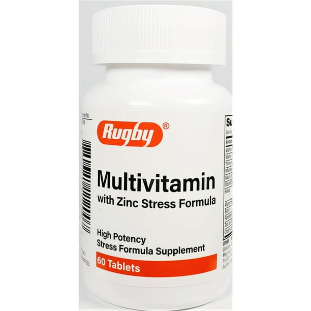 Rugby Multivitamin with Zinc Stress Formula Bottle 60 Tablets Daily