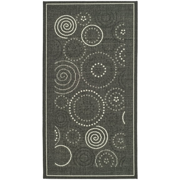 Safavieh Courtyard Hugo Oriental Indoor/Outdoor Area Rug, Black/Sand, 4' x 5'7"