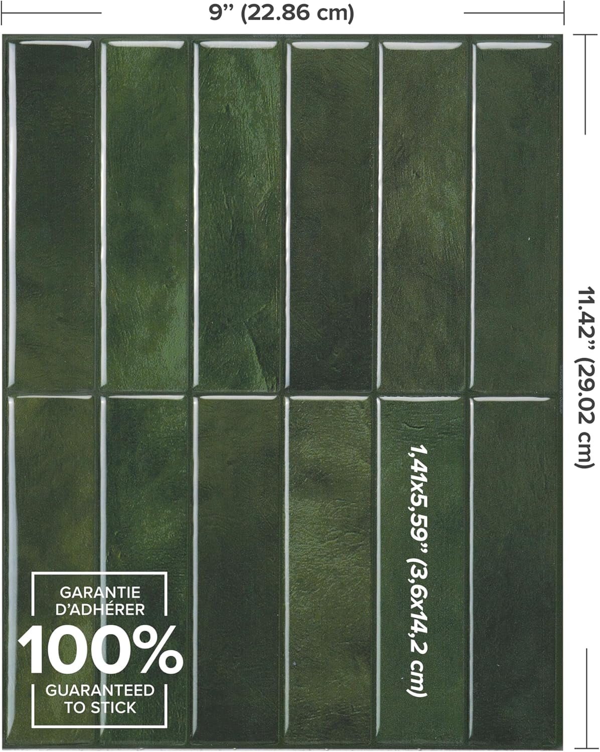 Peel and Stick Backsplash – 5 Sheets, 11.43" x 9" Each – 3D Adhesive Peel and Stick Tile Backsplash for Kitchen, Bathroom, Wall Tile, Sefrou Green