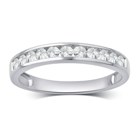 1/2 Carat T.W. Lab Grown Diamond Channel Platinum Plated Sterling Silver Wedding Band