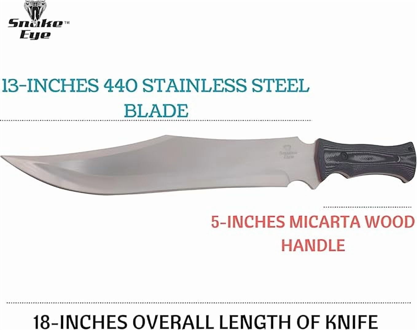 Snake Eye Tactical Hunting Knife 18" Overall Length and 13" Clip Point Blade, Micarta Wood Handle