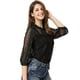 thumbnail image 3 of INSPIRE CHIC Blusa Con Cuello Con Volantes Para Mujer, Blusas Transparentes De Encaje Con Mangas 3/4 Negro S, 3 of 6