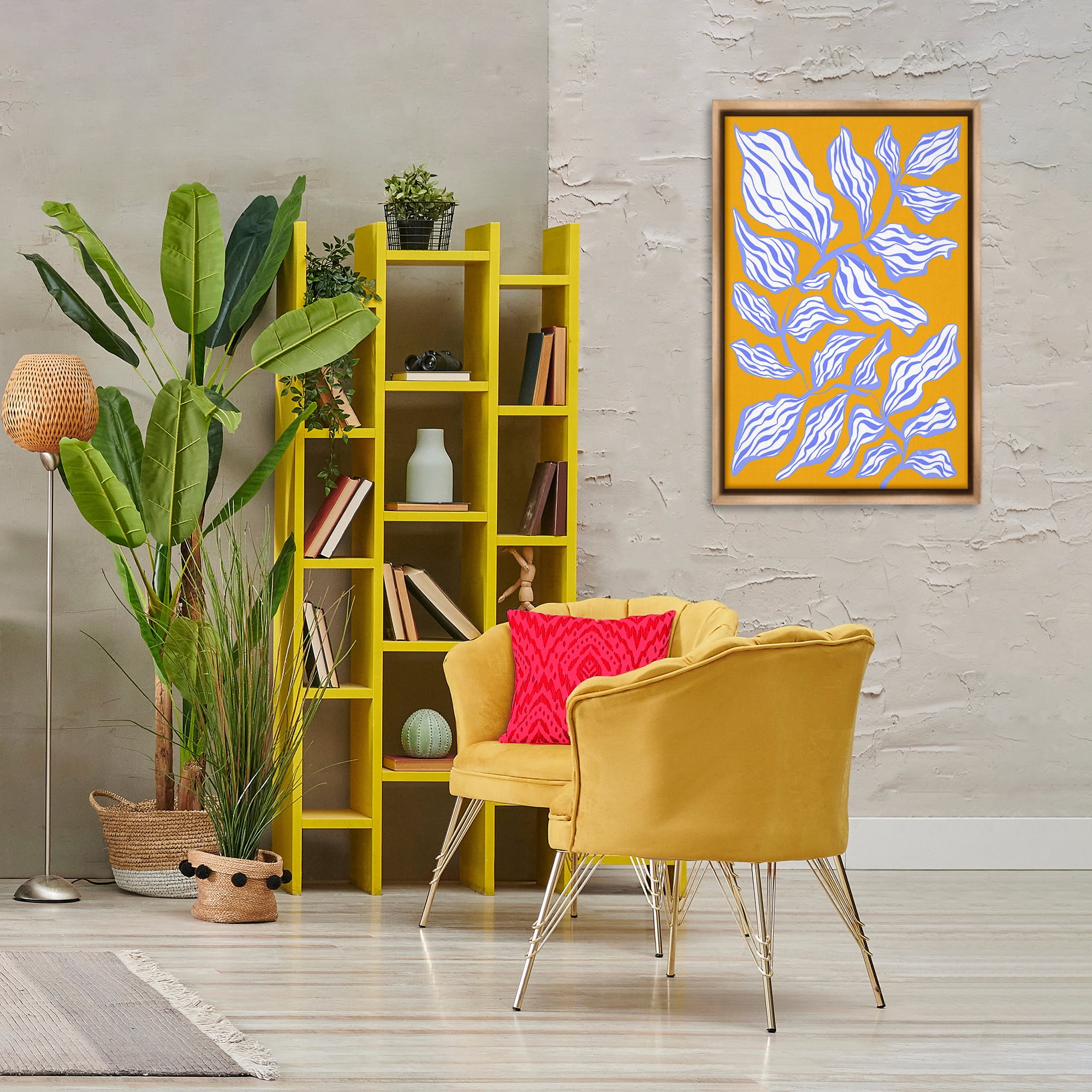 Stupell Industries Leaves on Orange Botanical & Floral Painting Brown Floater Framed Art Print Wall Art, 21 x 31