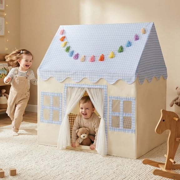 Wilwolfer Kids Play Tent Indoor: Peach Skin Fabric Playhouse with Play Mat and Star Lights - Toddlers  Toys for Boy Girl Birthday Gift