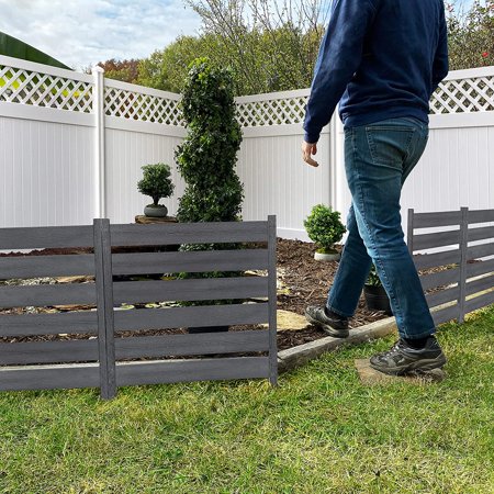26in H x 24in W (3 Panels) No Dig Zippity Maui Fence Kit, Charcoal Color WoodTek Vinyl Fence Panel, Temporary Outdoor Border for Garden, Easy Install DIY Fence for Backyard, Patio, & Deck, ZP19066