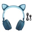 thumbnail image 1 of Auriculares Bluetooth 5.0 Nikou con orejas de gato y cancelación de ruido LED color azul, 1 of 15