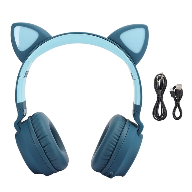 Auriculares Bluetooth 5.0 Nikou con orejas de gato y cancelación de ruido LED color azul