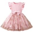 thumbnail image 2 of Girls Kids Floral Embroidered Tulle Bow Dress A-Line Princess Cut Ruffle Cap Sleeve Lightweight Summer Birthday Party Pink 3T,Size 5 T, 2 of 6