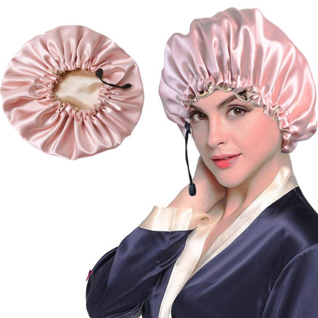 Satin Bonnet Sleep Bonnet Cap - Extra Large Double Layer Reversible Adjustable Satin Cap for Sleeping Hair Silk Bonnet