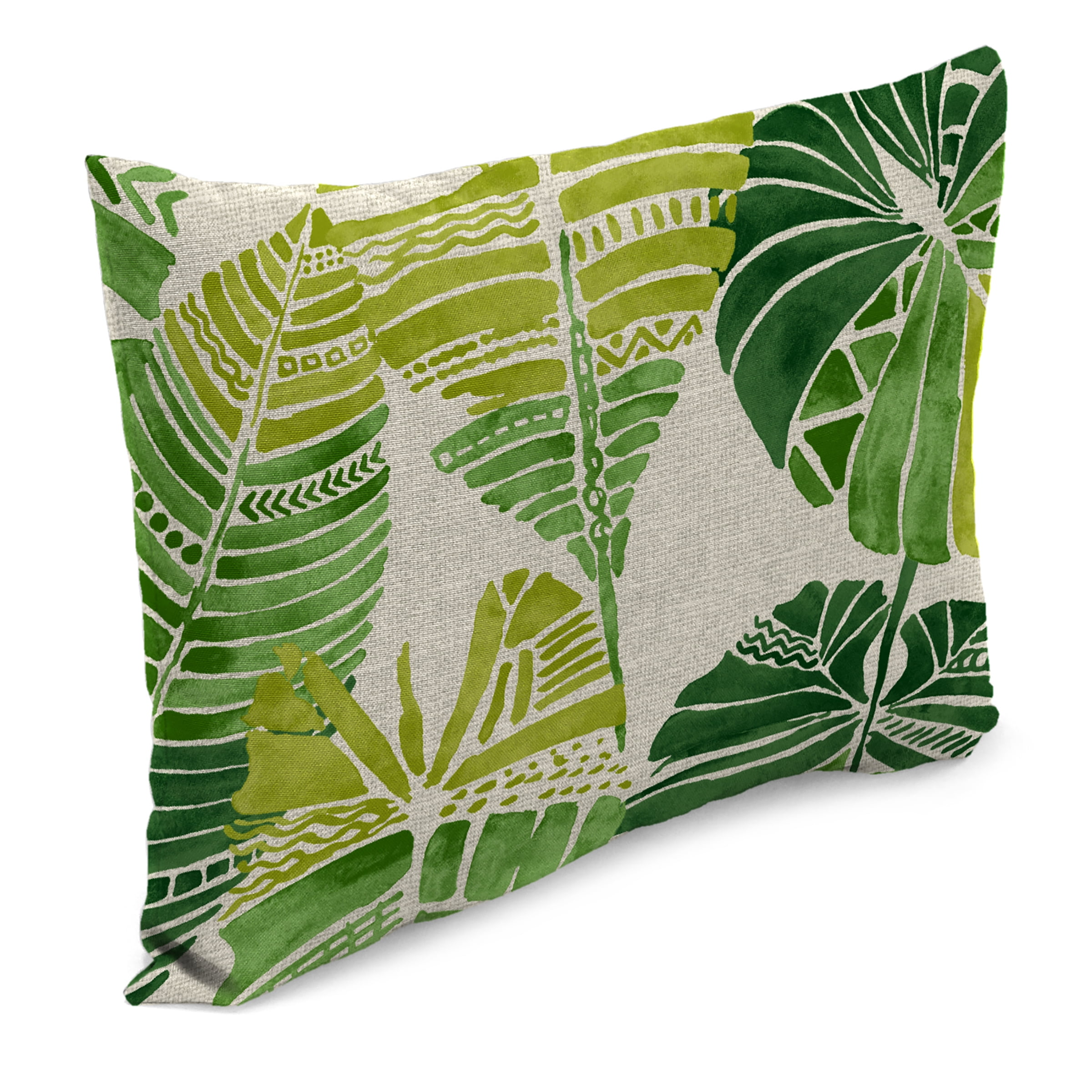 Jordan Manufacturing 12" x 18" Hixon Palm Green Leaves Rectangular Outdoor Lumbar Throw Pillow (2 Pack)
