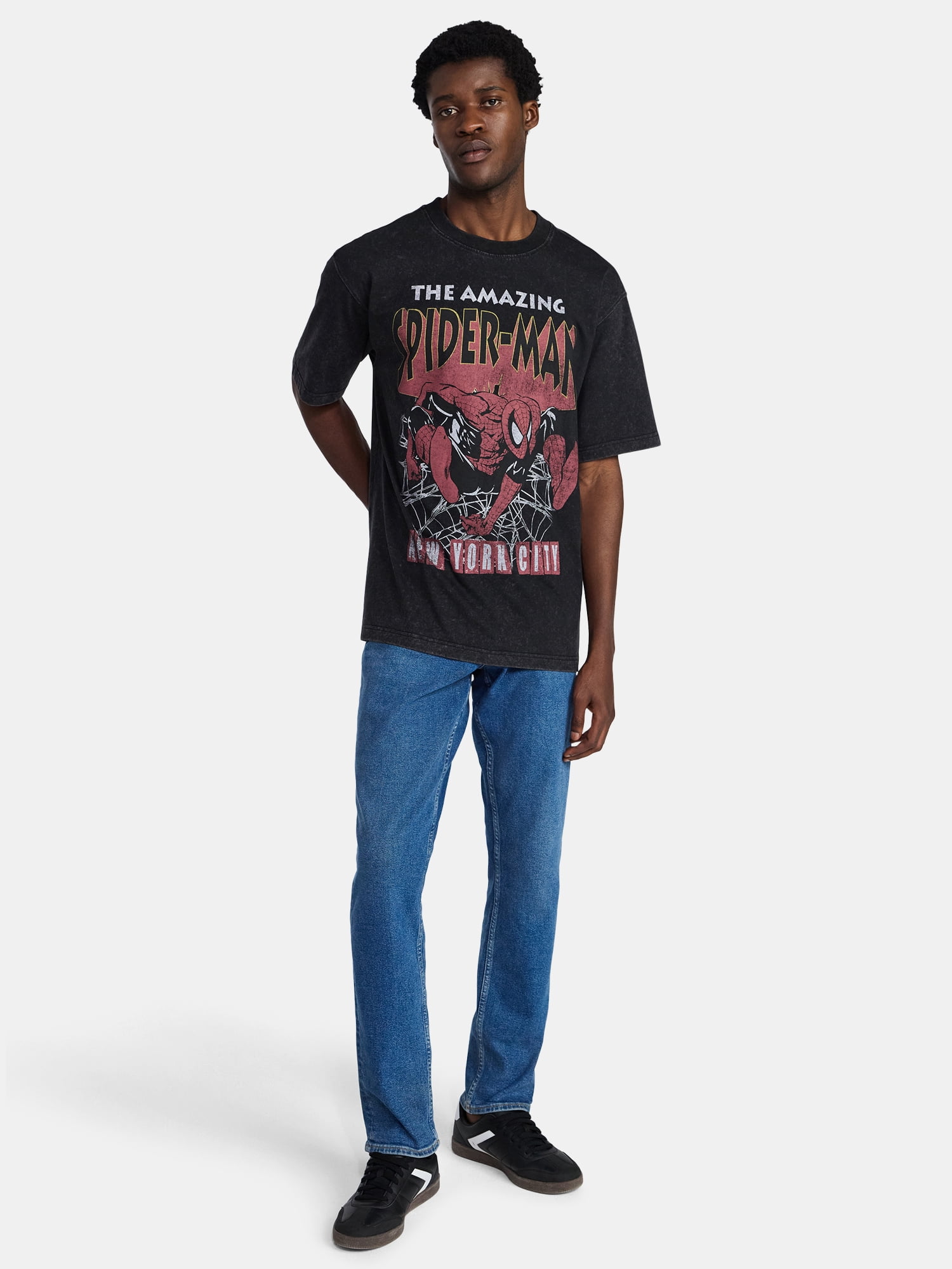 Spider-Man Men’s Oversized Front and Back Graphic T-Shirt with Short Sleeves, Sizes S-3XL