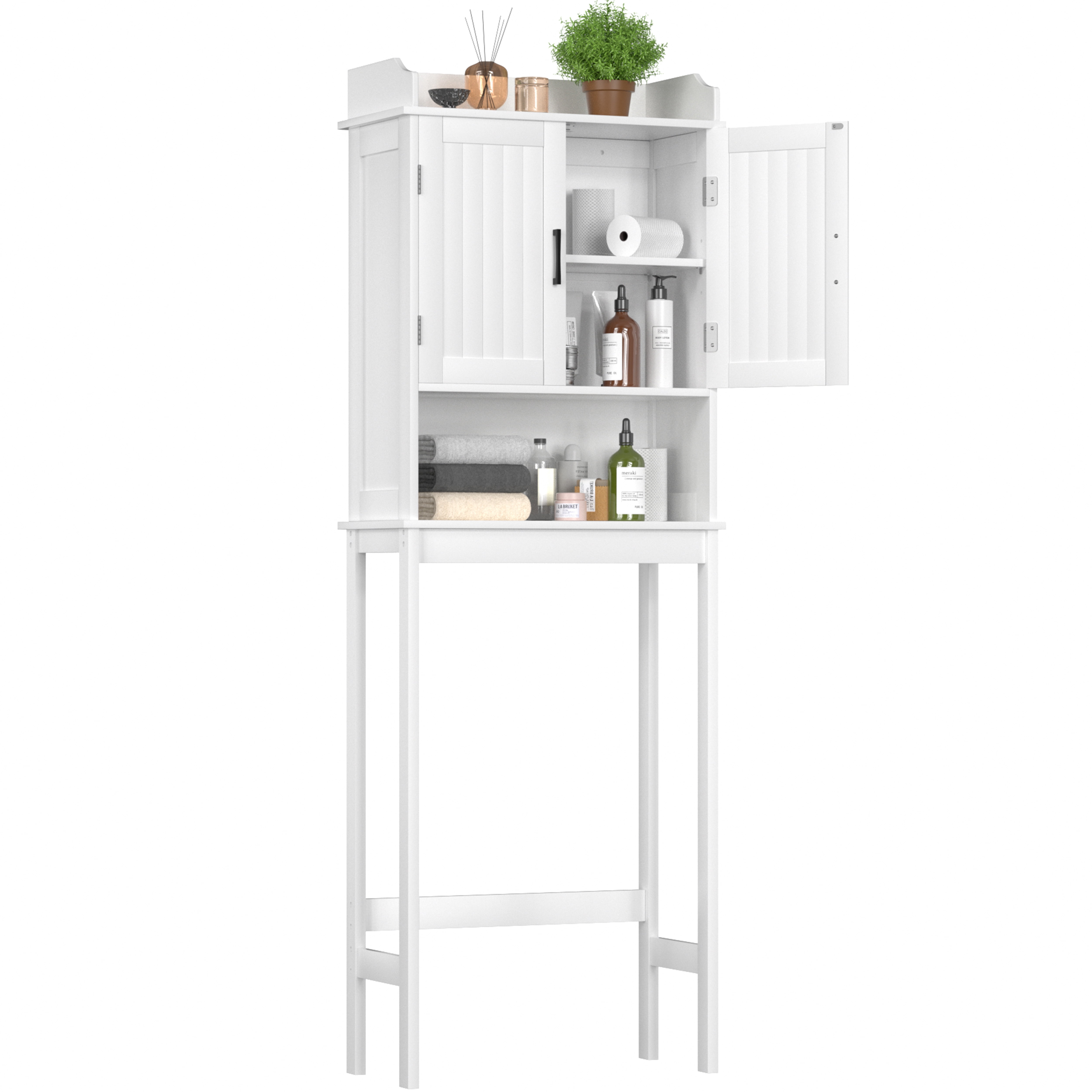 VEIKOUS Over the Toilet Storage Cabinet, Bathroom Space Saver W/ Adjustable Shelf & Rack, White