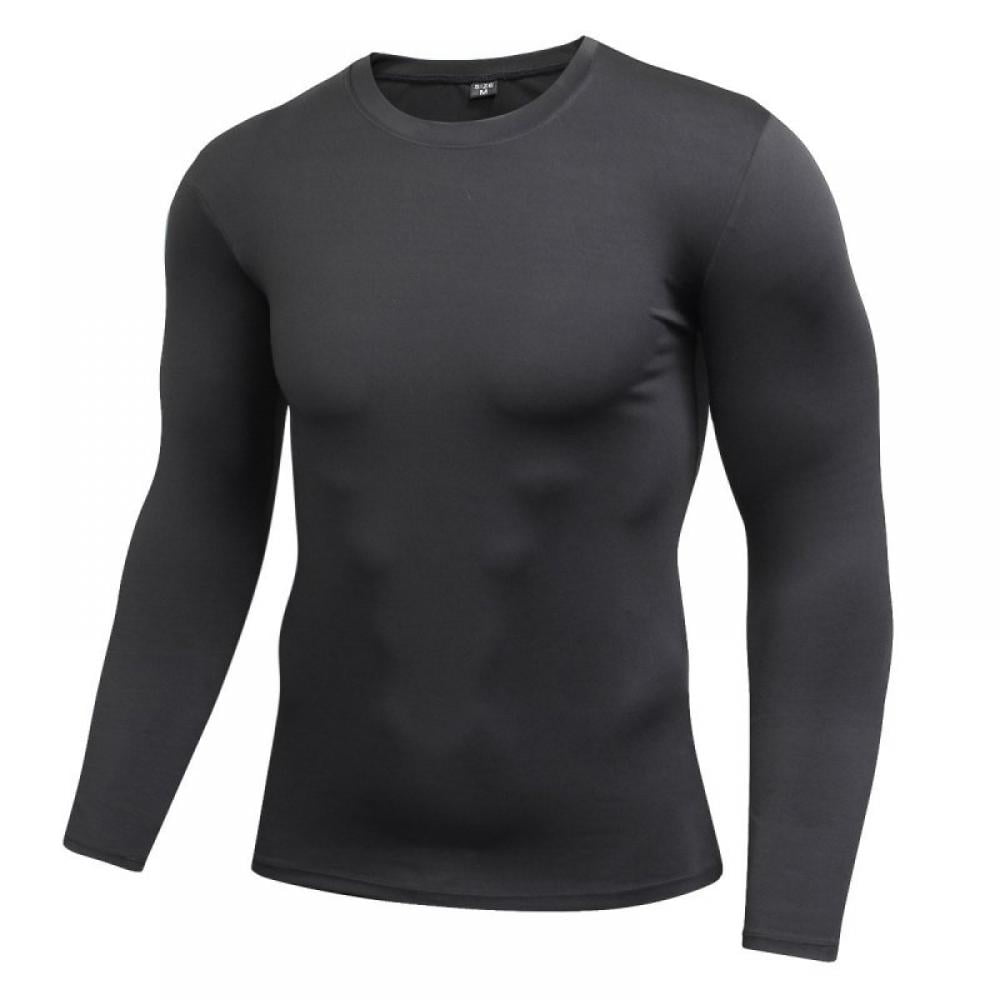 Men Athletic Mock Long Sleeve Base Layer Workout Training Cool Dry Top Tight fit 