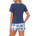 thumbnail image 3 of INSPIRE CHIC Women's Plaid Short Sleeve T-Shirt with Shorts Pajama Set M Blue-White, 3 of 5