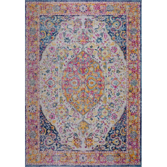Florida Cream Blue Traditional Indoor/Outdoor Area Rug 5'2" x 7'5"