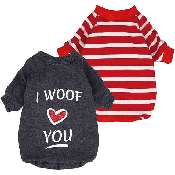 Fitwarm 2-Pack Valentines Day Dog Shirt for Pet Clothes 100% Cotton Puppy T-Shirts Cat Tee Breathable Stretchy Costumes XS