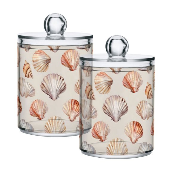Yayeee 2 Pack Qtip Holder Bathroom Cotton Swab Canister with Lid Clear Dispenser Set, Purple Seashell