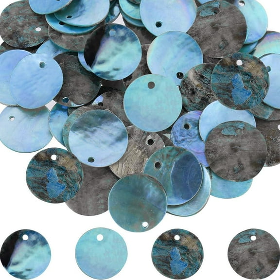1 Box 150Pcs Flat Round Shell Beads Summer Sea Shell Charms 15mm Disc Seashell Charms Natural Akoya Shell Dyed Blue Coin Mother of Pearl Charm for Jewelry Making Charms DIY Craft Supplies