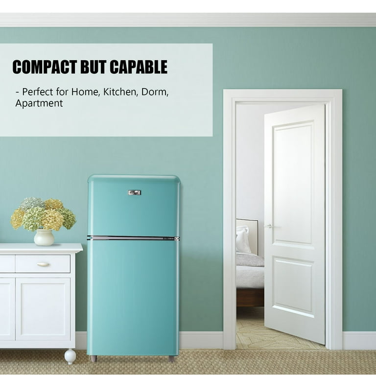 Wanai Compact Refrigerator 3.2 Cu.Ft Classic Retro Refrigerator 2 Door Mini Refrigerator Adjustable Remove Glass Shelves Refrigerator Suitable for