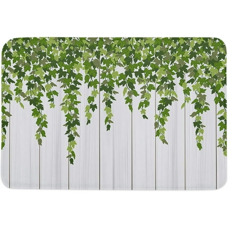 

Cane Vine Memory Foam Doormat Anti-Skid Absorbent Indoor Door Mat Soft Floor Mat for Entryway Patio Kitchen High Traffic Areas Decor Spring Plants Leaves with Wooden Planks 20x32 Inch