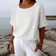 thumbnail image 5 of Womens Summer Tops Crew Neck Cotton Top Medium Sleeve T Shirt Loose Pullover, 5 of 6