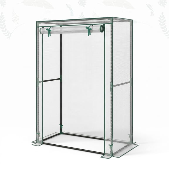 Biotree Portable Mini Greenhouse with Roll-Up Zippered Door, Heavy-Duty Metal Frame PE Cover Plant Grow House for Outdoor Indoor Garden Patio Balcony, Tool-Free, White