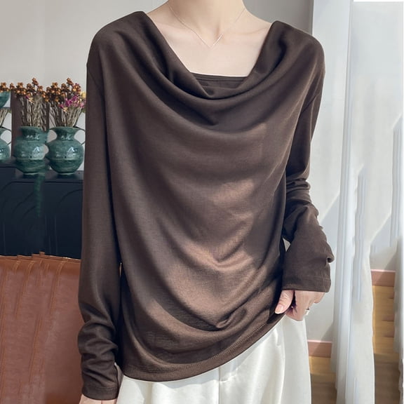 Craaazy Women's Casual Solid Color Long-Sleeved Cozy Satin Shirts Gifts