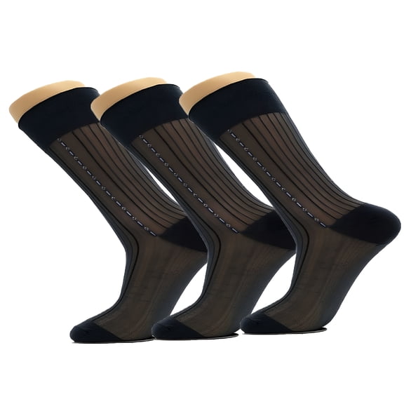 TELOLY 2026 New 3 Pairs Men'S Silk Socks Sheer Men Dress Socks Ultra Thin Striped Socks Summer Cool Crew Socks for Work, Formal, Party, Office, Casual "Black"