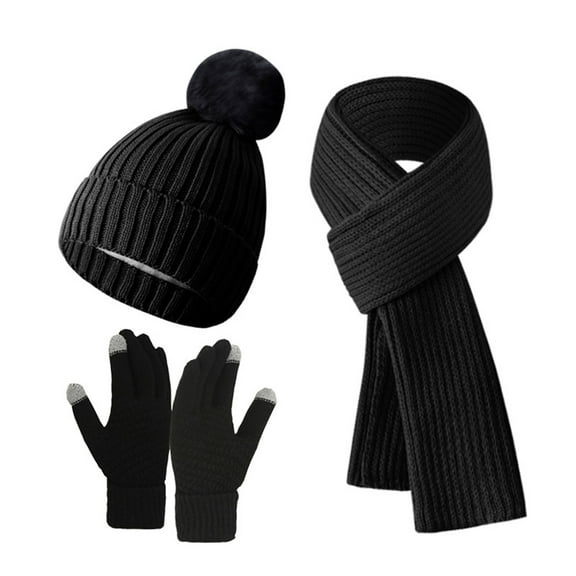 UJNDER Womens Winter Hat Scarf Glove Set Lined Knit Hat Warm Long Scarf Winter 3 PC Set for Cold Weather Fashion BK2