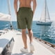 thumbnail image 5 of pstuiky Pantalones cortos para hombre, Pantalones de cuero con etiqueta y cintura elástica para hombre, color liso, a la moda Pantalones cortos de golf, 5 of 8