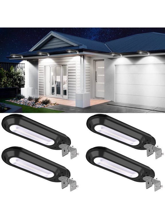 4 Pack Solar Gutter Lights, Bright Solar Powered Outdoor Lights, Night Light for Eaves, Garden, Pathway, White Light