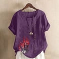 thumbnail image 1 of Aqestyerly Haut à Manches Courtes en Solde, T-Shirt Décontracté en Lin à Col Rond Imprimé pour Femmes, Blouse à Boutons pour Looks Polyvalents/violet(L), 1 of 4