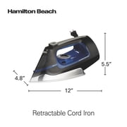 Hamilton Beach Clothing Iron, Steam Iron for Clothes with Stainless Steel Soleplate & Retractable Cord, Black
