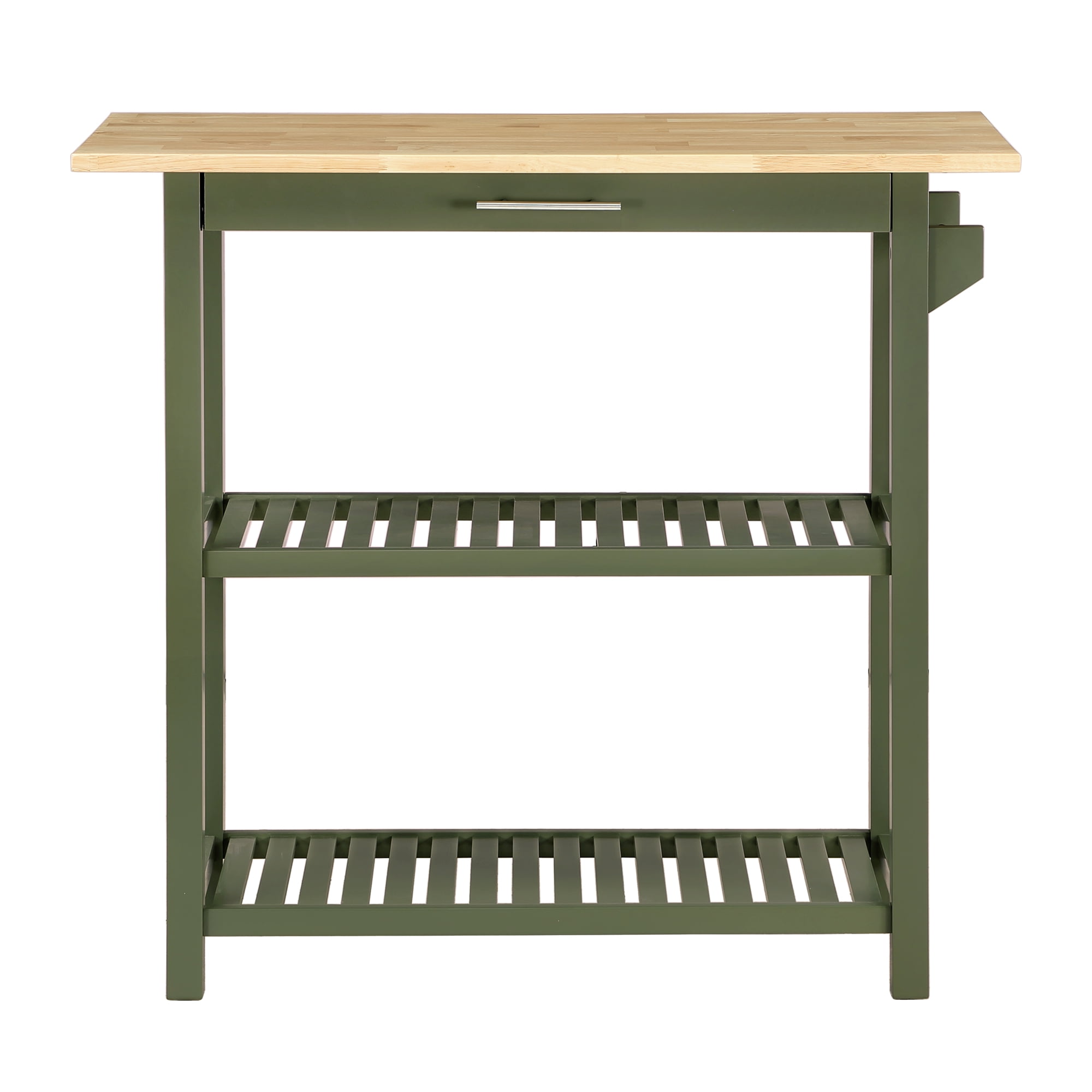Convenience Concepts Designs2Go 3 Tier Butcher Block Kitchen Prep Island with Drawer, Dark Sage Green/Butcher Block